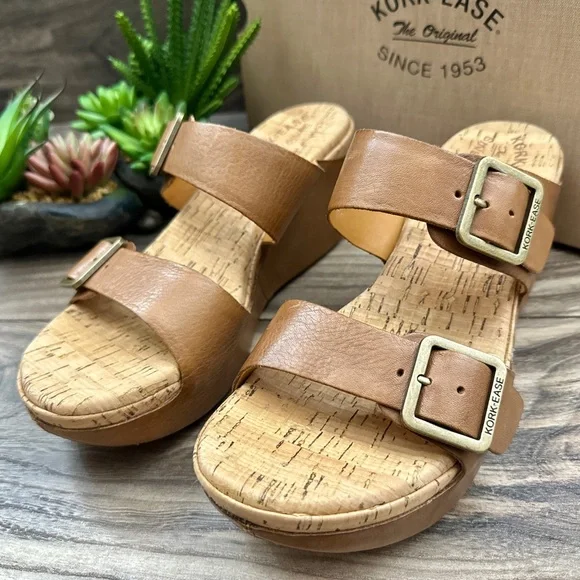 NIB Kork Ease Grace Slip On Wedge Sandal Brown Leather - Picture 3 of 11